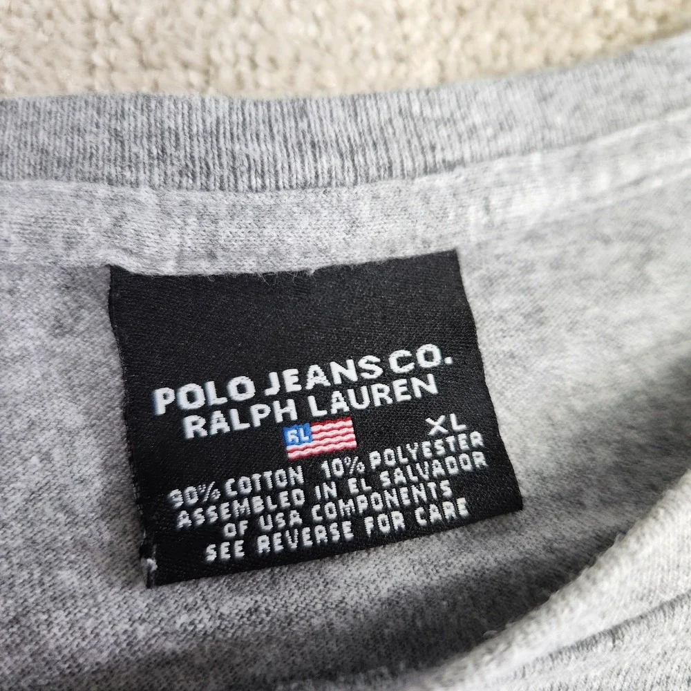 Vintage‎ Ralph Lauren Shirt Men XL Polo Jeans Y2K Spellout Flag Logo Gray Y2K